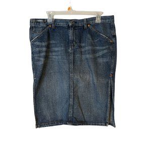 Guess Blue Jean Skirt Womens 32 Knee Length Pencil Distressed Pockets Y2K Vtg